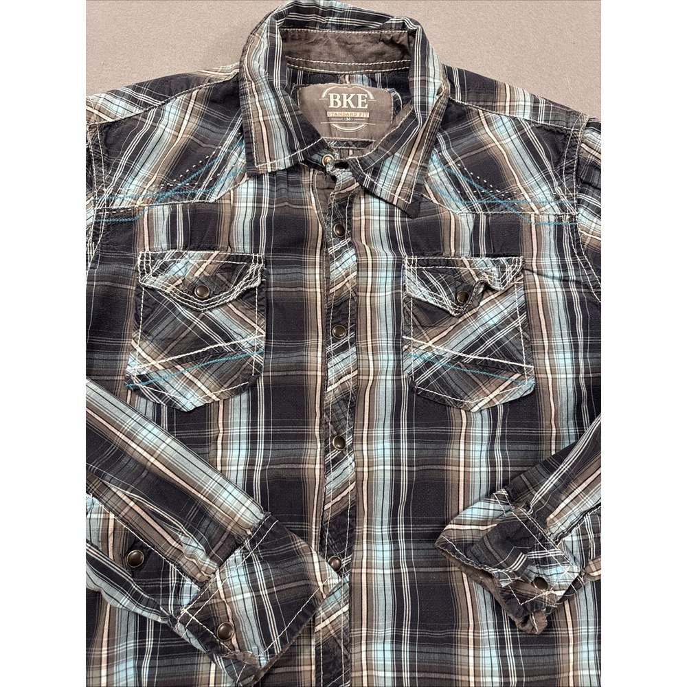 SHIRT BKE Men's MEDIUM Standard Fit L/S Pearl Snap UP FLAP POCKET WESTERN COWBOY